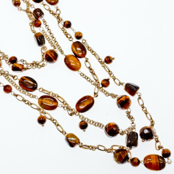 Sky Jewelry Серебряное ожерелье с камнями тигровый глаз