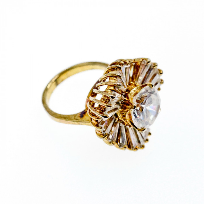 Sky Jewelry Серебряное кольцо в позолоте с фианитами   Стиль