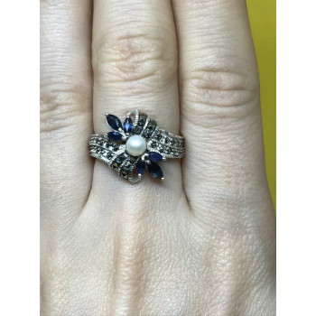 Sky Jewelry Серебряное кольцо Sterling с жемчугом и камнями Шпинель