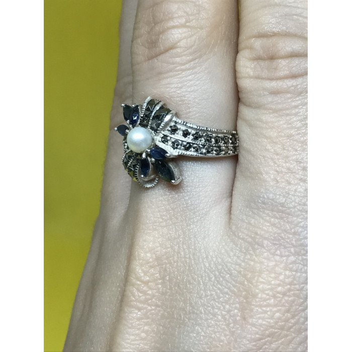 Sky Jewelry Серебряное кольцо Sterling с жемчугом и камнями Шпинель