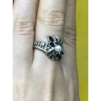 Sky Jewelry Серебряное кольцо Sterling с жемчугом и камнями Шпинель