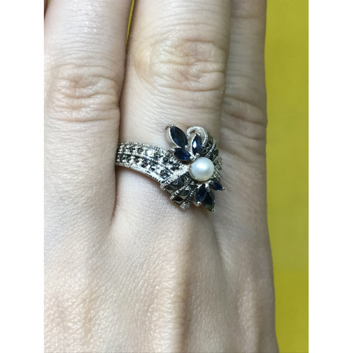 Sky Jewelry Серебряное кольцо Sterling с жемчугом и камнями Шпинель