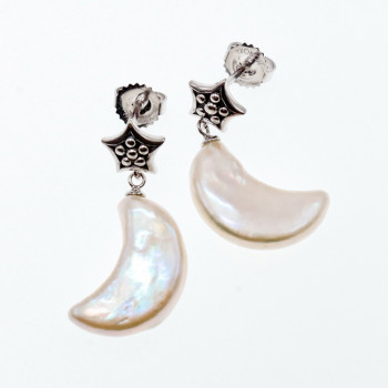 Sky Jewelry Серебряные серьги с перламутром  Луна и Звезды