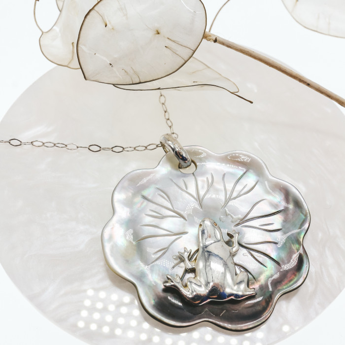 Sky Jewelry Серебряная цепочка с кулоном камень галиотис  Жабка