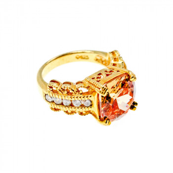 Sky Jewelry Серебряное кольцо в позолоте с гелиодором и фианитами   Желание