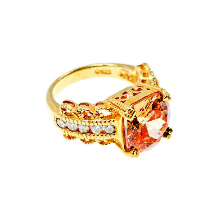 Sky Jewelry Серебряное кольцо в позолоте с гелиодором и фианитами   Желание