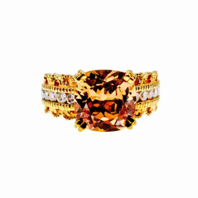 Sky Jewelry Серебряное кольцо в позолоте с гелиодором и фианитами   Желание