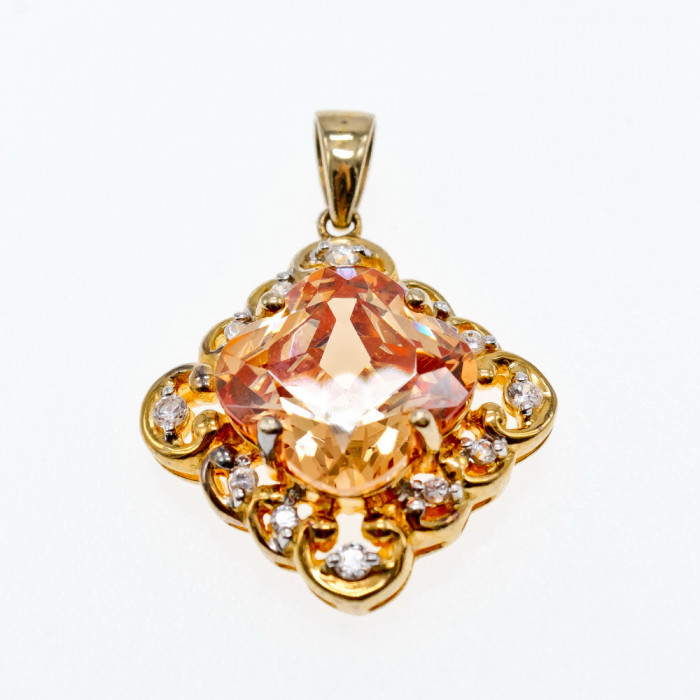 Sky Jewelry Серебряный кулон в позолоте с гелиодором и фианитами  Принцесса