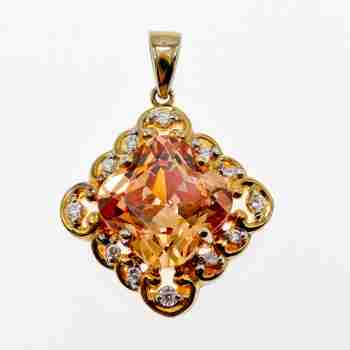 Sky Jewelry Серебряный кулон в позолоте с гелиодором и фианитами  Принцесса