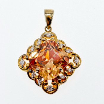 Sky Jewelry Серебряный кулон в позолоте с гелиодором и фианитами  Принцесса
