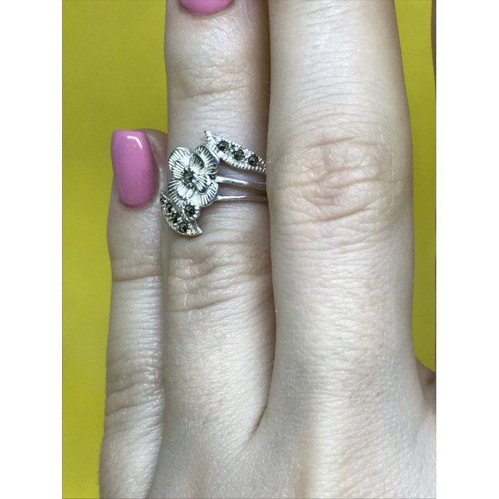 Sky Jewelry Серебряное кольцо 925 проба с камнями черная Шпинель