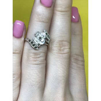 Sky Jewelry Серебряное кольцо 925 проба с камнями черная Шпинель