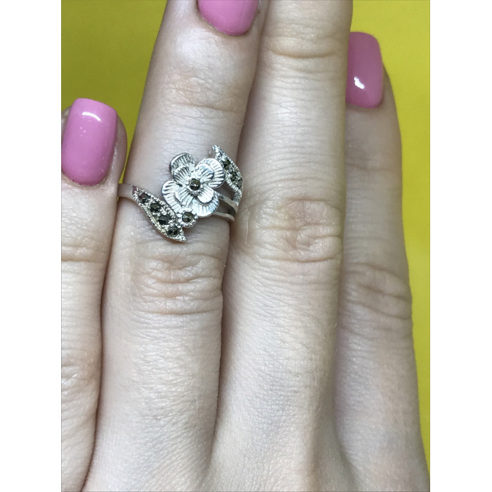 Sky Jewelry Серебряное кольцо 925 проба с камнями черная Шпинель