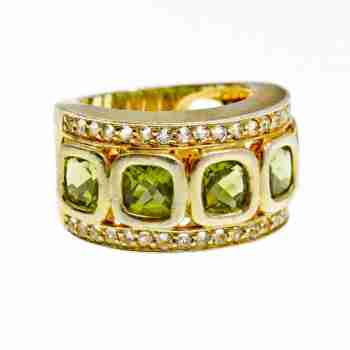 Sky Jewelry Серебряное кольцо в позолоте с хризолитом и фианитом  Мечта