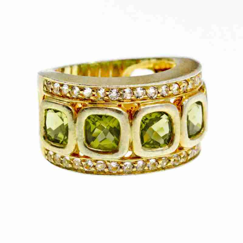 Sky Jewelry Серебряное кольцо в позолоте с хризолитом и фианитом  Мечта