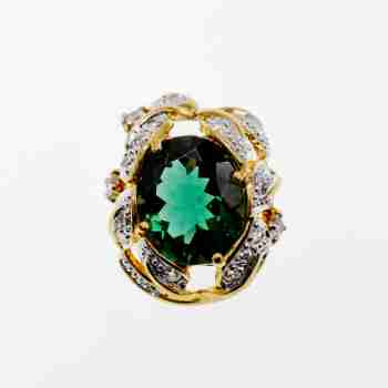 Sky Jewelry Серебряный кулон в позолоте с изумрудом и фианитами