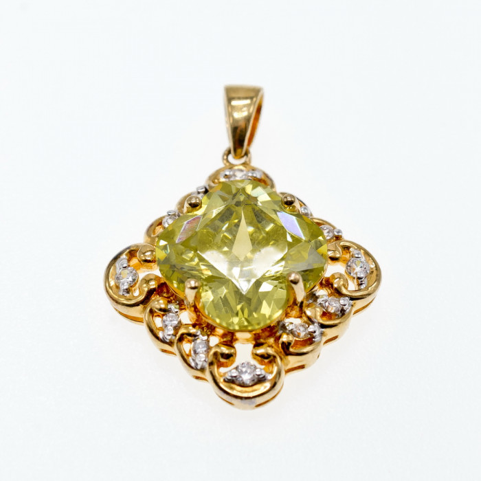 Sky Jewelry Серебряный кулон в позолоте с хризолитом и фианитами