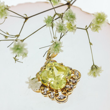 Sky Jewelry Серебряный кулон в позолоте с хризолитом и фианитами