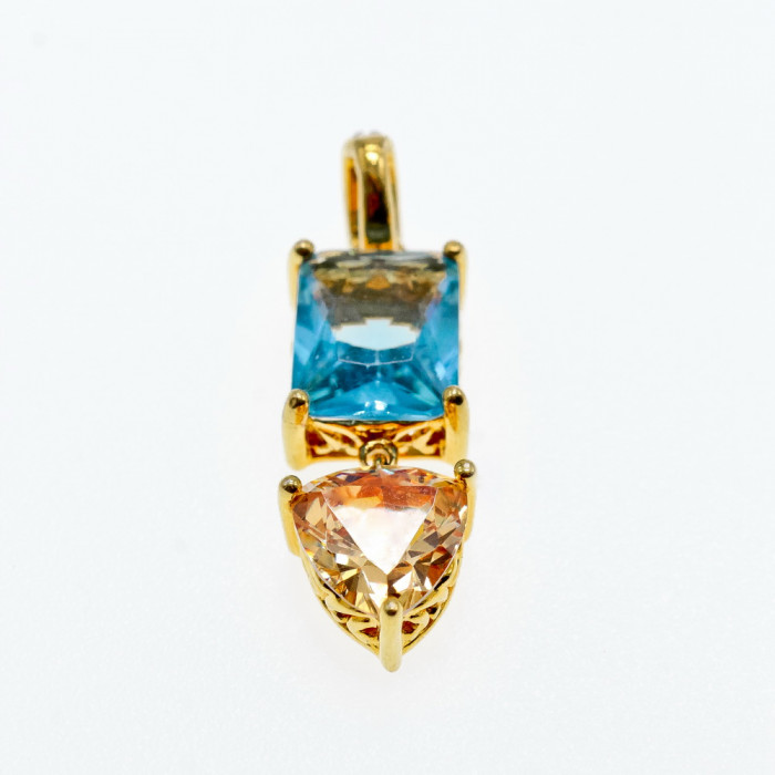 Sky Jewelry Серебряный кулон в позолоте с топазом гелиодором и фианитами