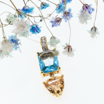 Sky Jewelry Серебряный кулон в позолоте с топазом гелиодором и фианитами