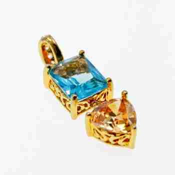 Sky Jewelry Серебряный кулон в позолоте с топазом гелиодором и фианитами