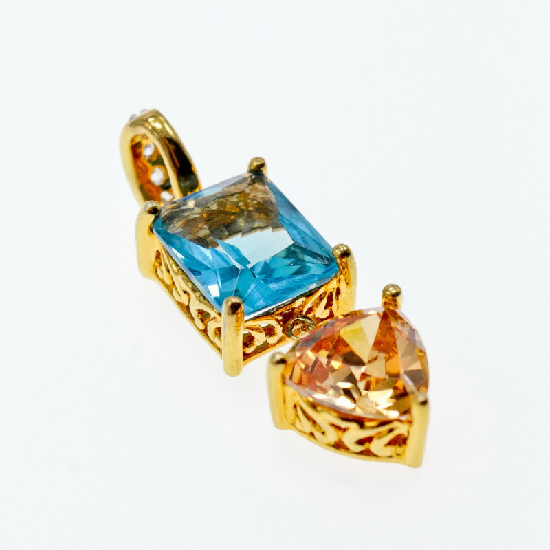 Sky Jewelry Серебряный кулон в позолоте с топазом гелиодором и фианитами