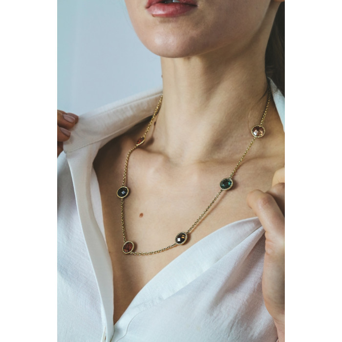 Sky Jewelry Серебряное ожерелье в позолоте с ювелирным стеклом  Стиль