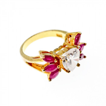 Sky Jewelry Серебряное кольцо в позолоте со шпинелью и фианитом  Сердце