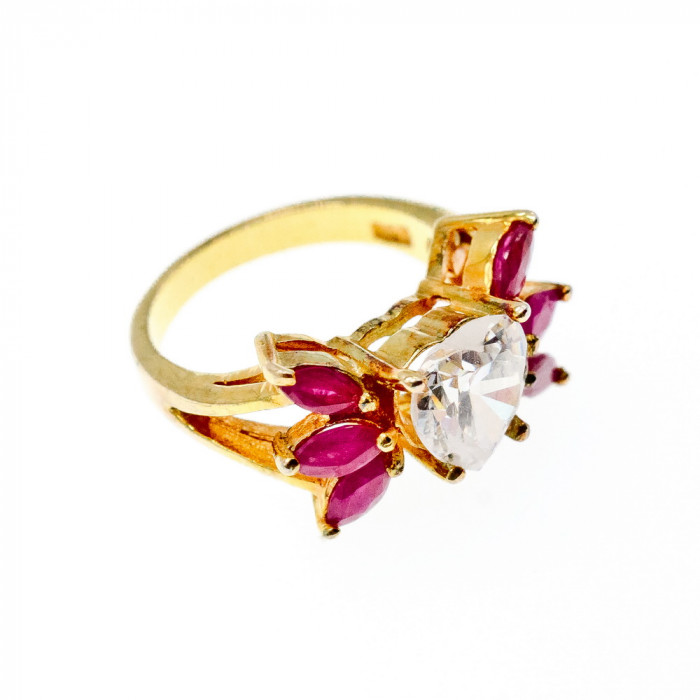 Sky Jewelry Серебряное кольцо в позолоте со шпинелью и фианитом  Сердце