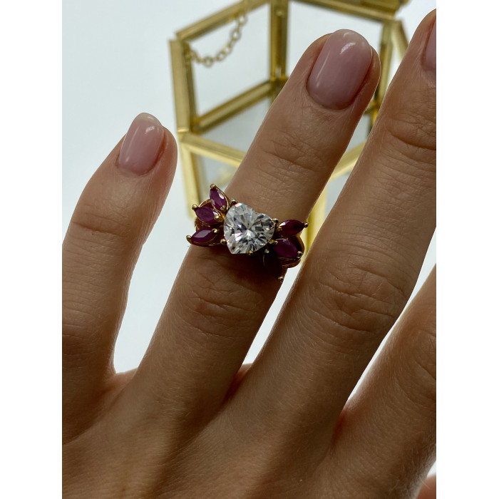 Sky Jewelry Серебряное кольцо в позолоте со шпинелью и фианитом  Сердце
