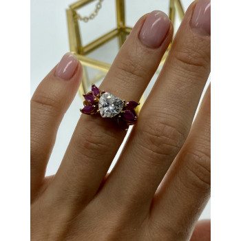 Sky Jewelry Серебряное кольцо в позолоте со шпинелью и фианитом  Сердце