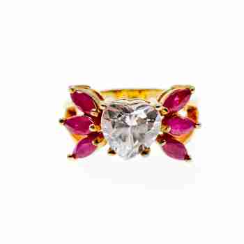 Sky Jewelry Серебряное кольцо в позолоте со шпинелью и фианитом  Сердце
