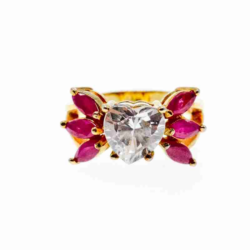 Sky Jewelry Серебряное кольцо в позолоте со шпинелью и фианитом  Сердце