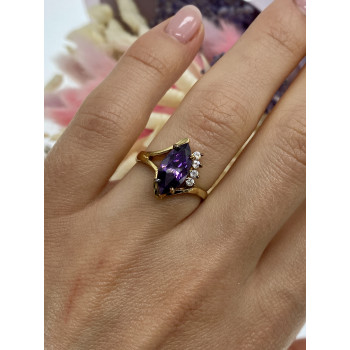 Sky Jewelry Серебряное кольцо в позолоте с аметистом и фианитами  Маркиз