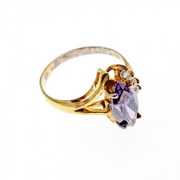 Sky Jewelry Серебряное кольцо в позолоте с аметистом и фианитами  Маркиз