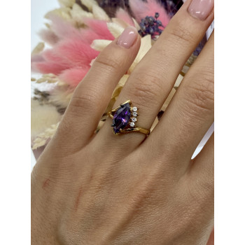Sky Jewelry Серебряное кольцо в позолоте с аметистом и фианитами  Маркиз