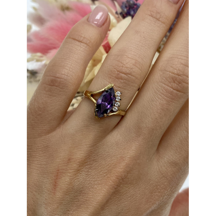 Sky Jewelry Серебряное кольцо в позолоте с аметистом и фианитами  Маркиз