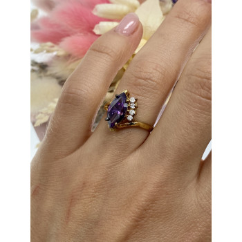 Sky Jewelry Серебряное кольцо в позолоте с аметистом и фианитами  Маркиз