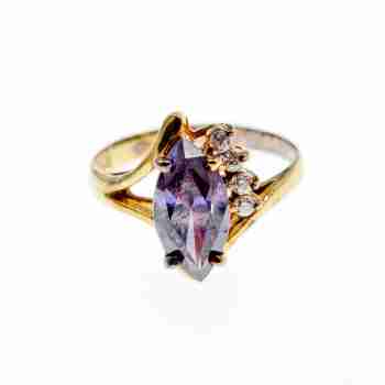 Sky Jewelry Серебряное кольцо в позолоте с аметистом и фианитами  Маркиз