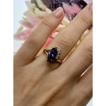 Sky Jewelry Серебряное кольцо в позолоте с аметистом и фианитами  Маркиз