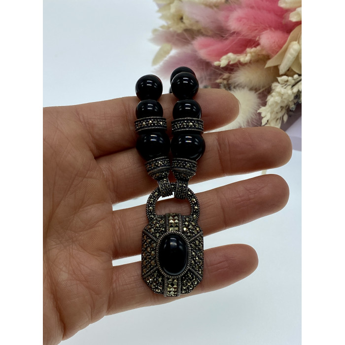 Sky Jewelry Серебряное ожерелье с нефритом и марказитом  Роскошь