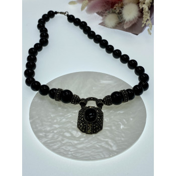 Sky Jewelry Серебряное ожерелье с нефритом и марказитом  Роскошь