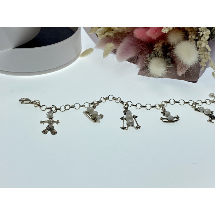 Sky Jewelry Серебряный браслет с жемчугом  Снеговики