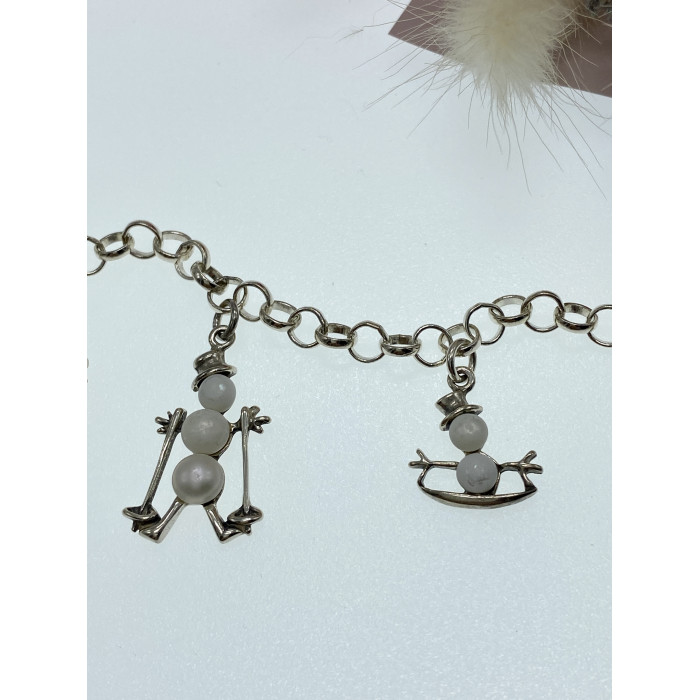 Sky Jewelry Серебряный браслет с жемчугом  Снеговики