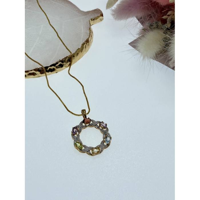 Sky Jewelry Серебряная цепочка с кулоном в позолоте с натуральными камнями  Весна