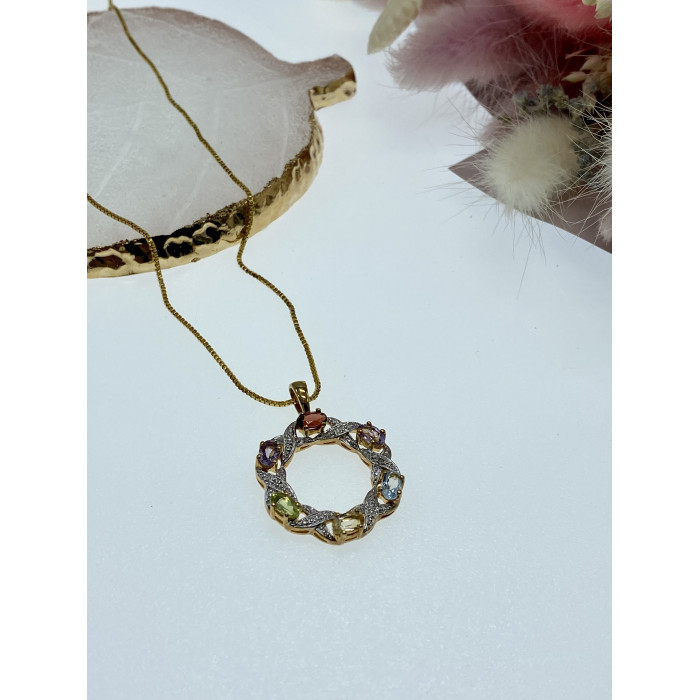 Sky Jewelry Серебряная цепочка с кулоном в позолоте с натуральными камнями  Весна