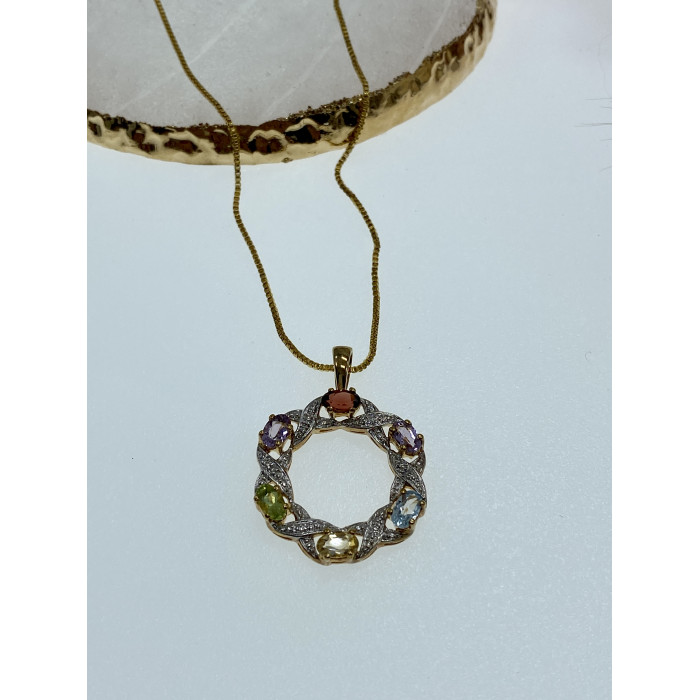 Sky Jewelry Серебряная цепочка с кулоном в позолоте с натуральными камнями  Весна