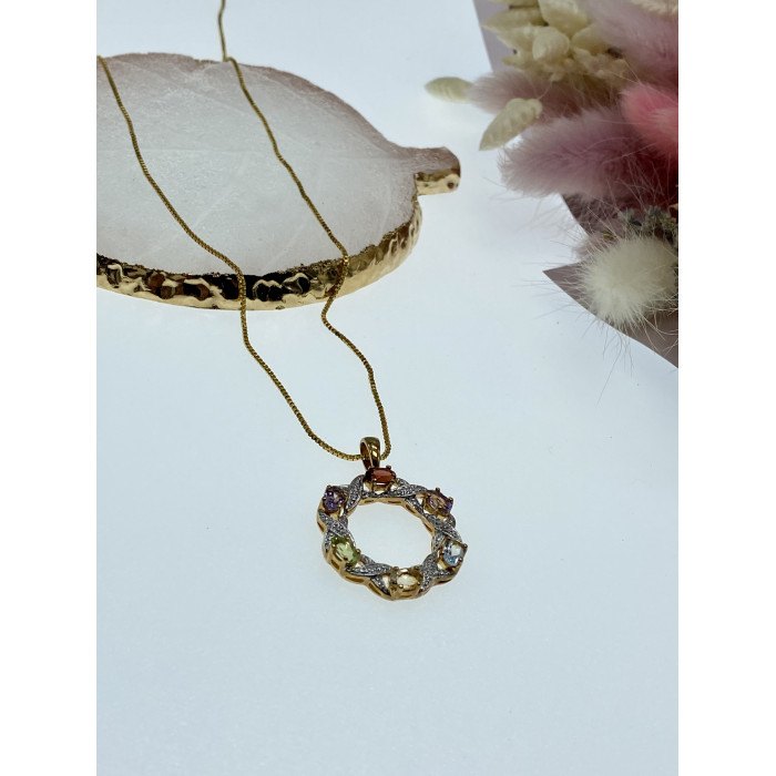 Sky Jewelry Серебряная цепочка с кулоном в позолоте с натуральными камнями  Весна