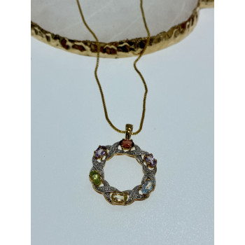 Sky Jewelry Серебряная цепочка с кулоном в позолоте с натуральными камнями  Весна