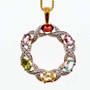 Sky Jewelry Серебряная цепочка с кулоном в позолоте с натуральными камнями  Весна